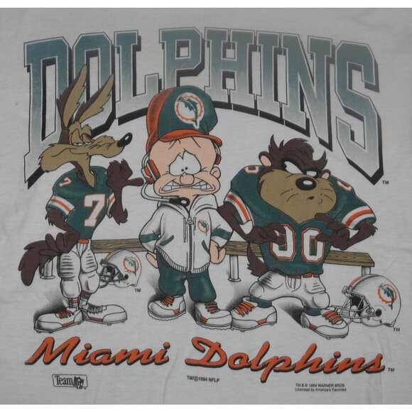 Vintage 1994 Miami Dolphins Looney Tunes Double Sided T-Shirt Men's Large - Picture 2 of 13